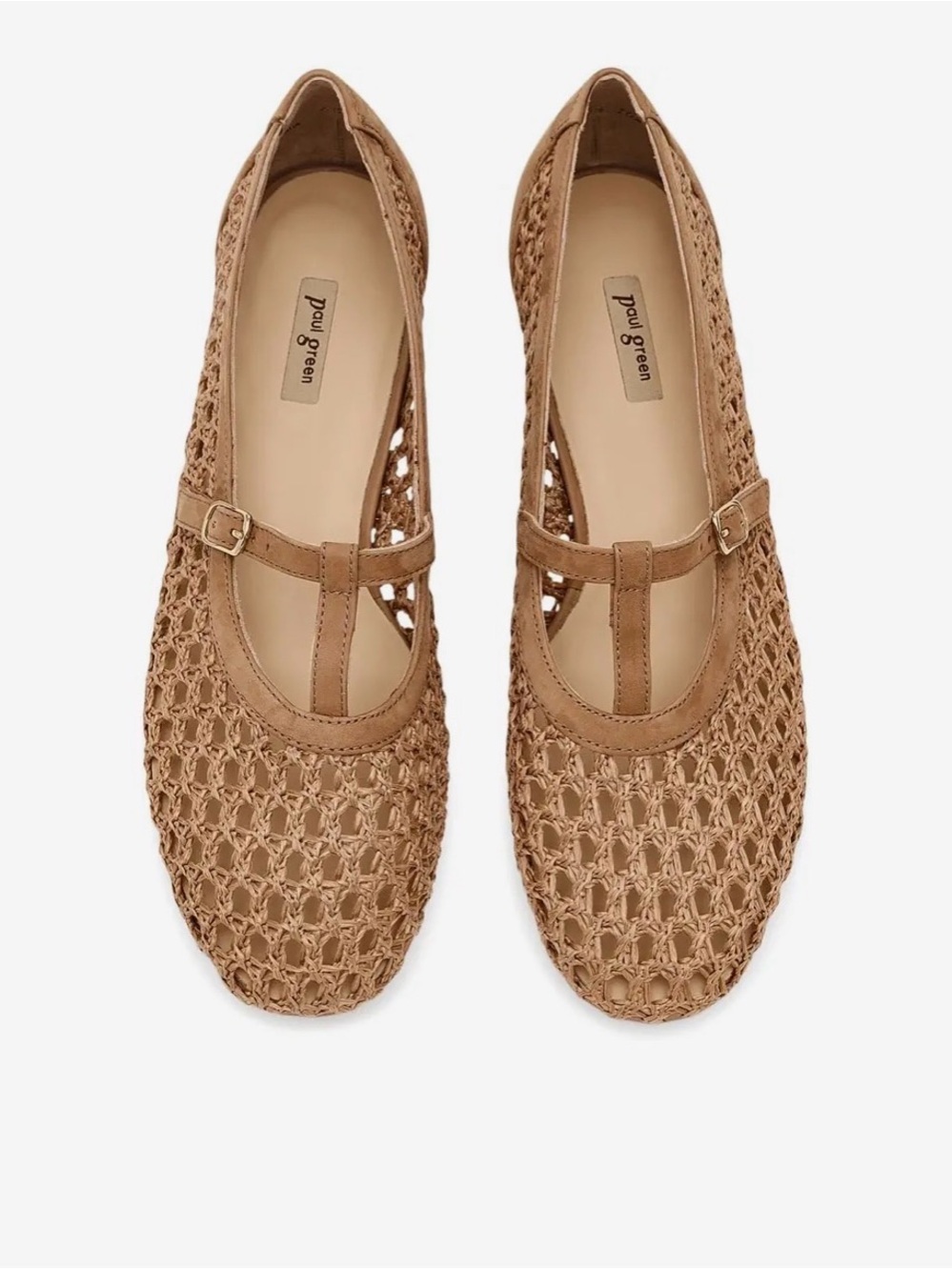 Paul Green Woven T-Strap Flats in Tan